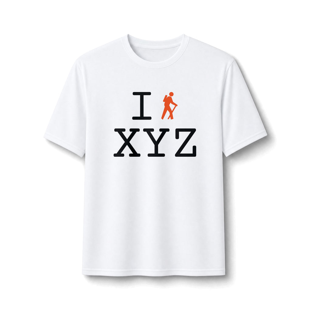 "I Hike ___" athletic T, orange hiker