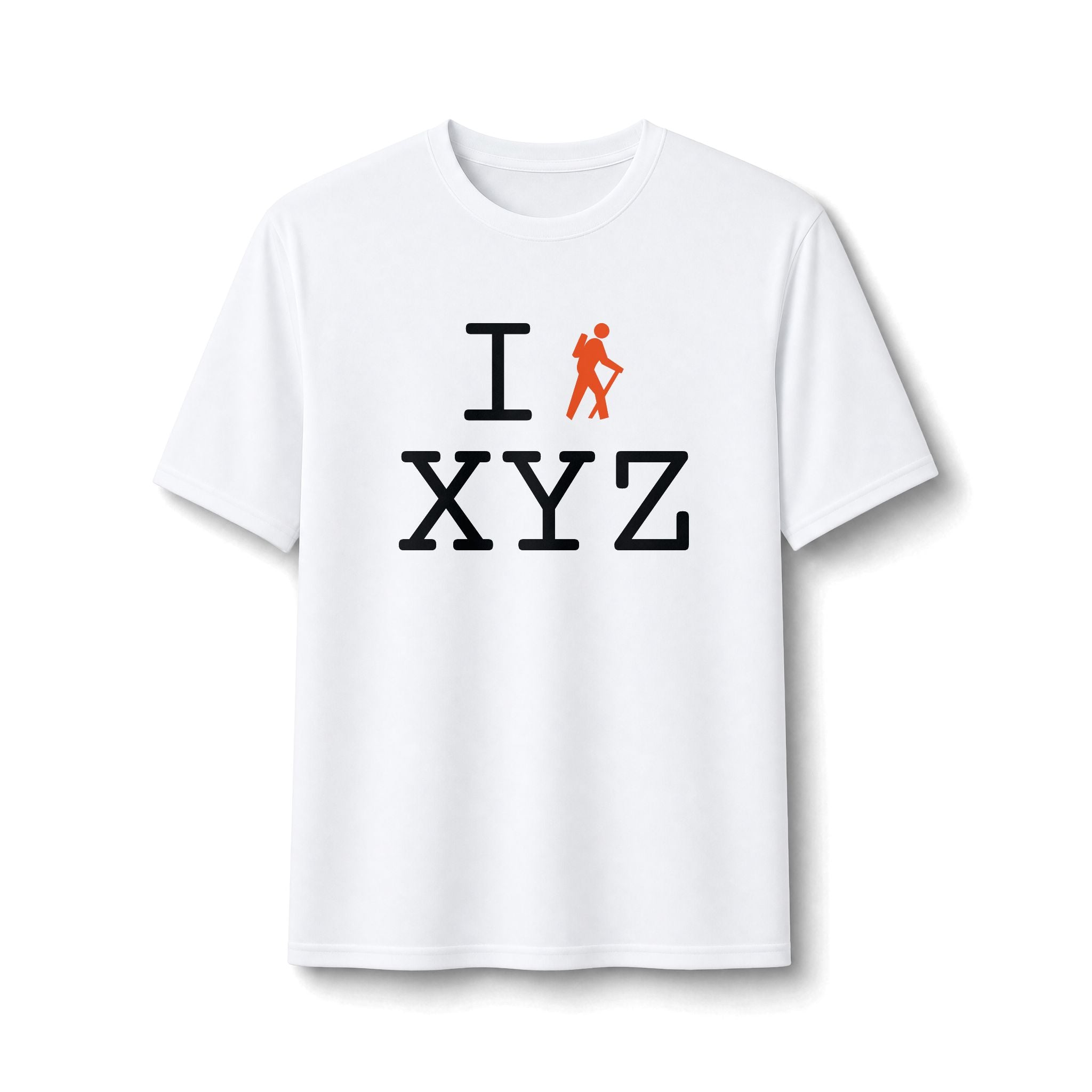 "I Hike ___" athletic T, orange hiker