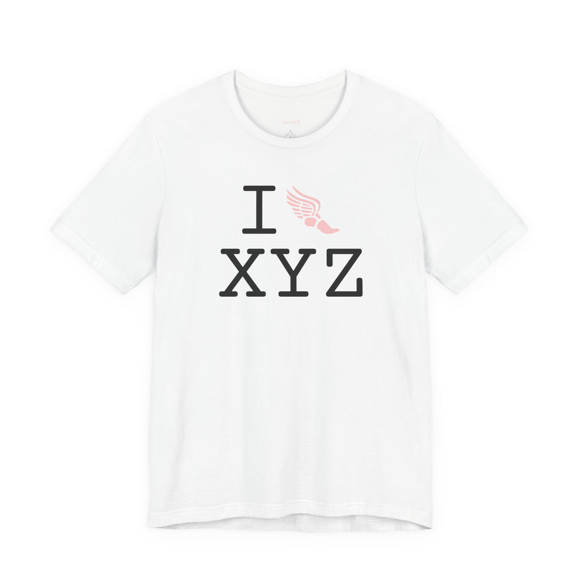 I Run unisex T, pink logo