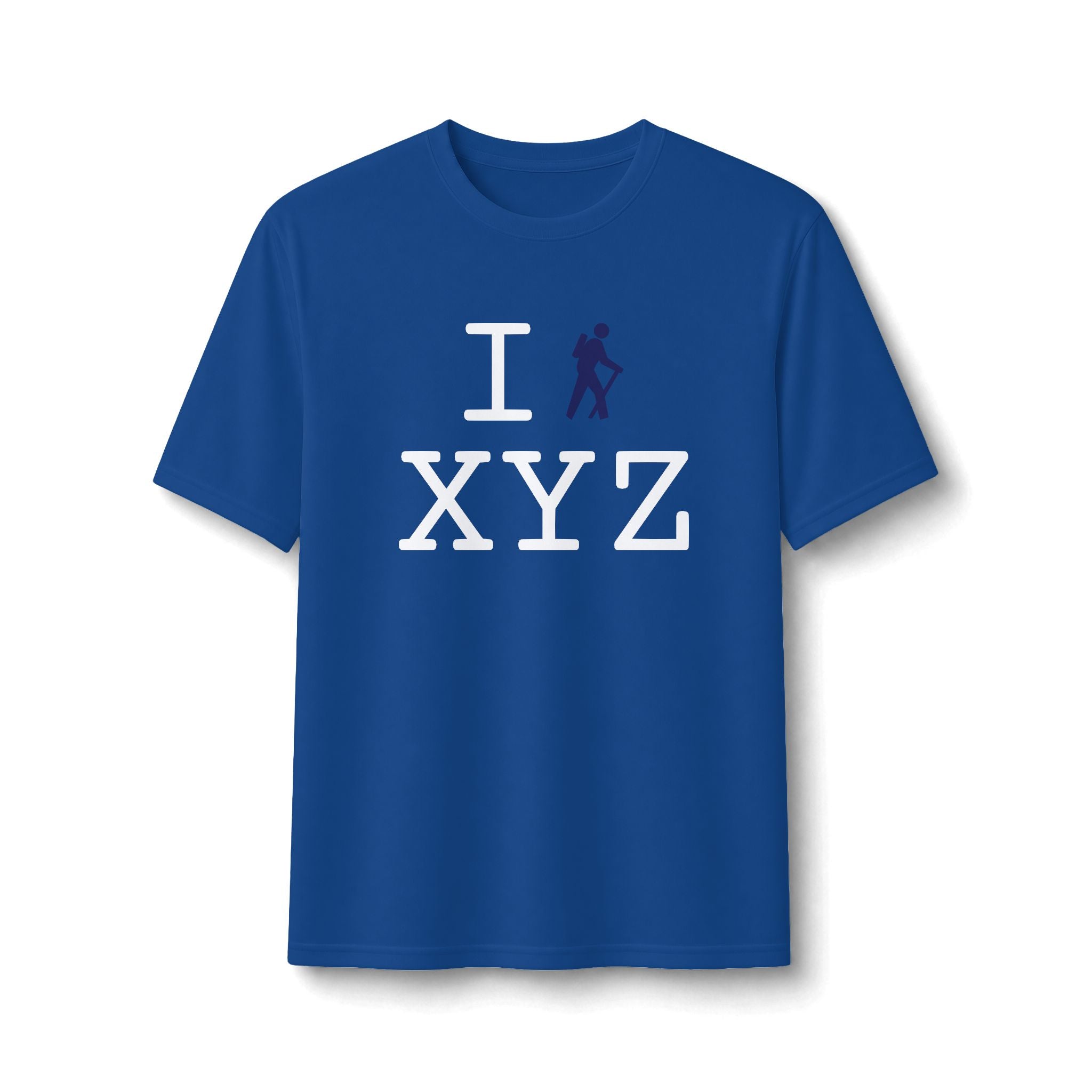 "I Hike ___" athletic T, navy hiker