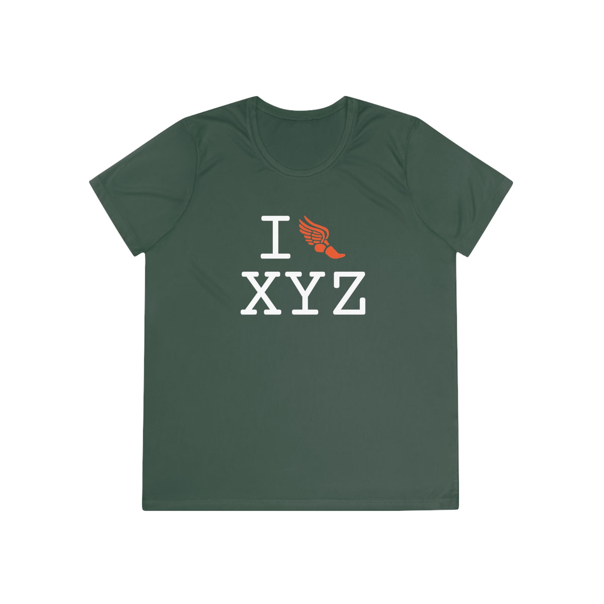 I Run women's athletic T, orange logo