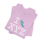 I Run unisex T, teal logo