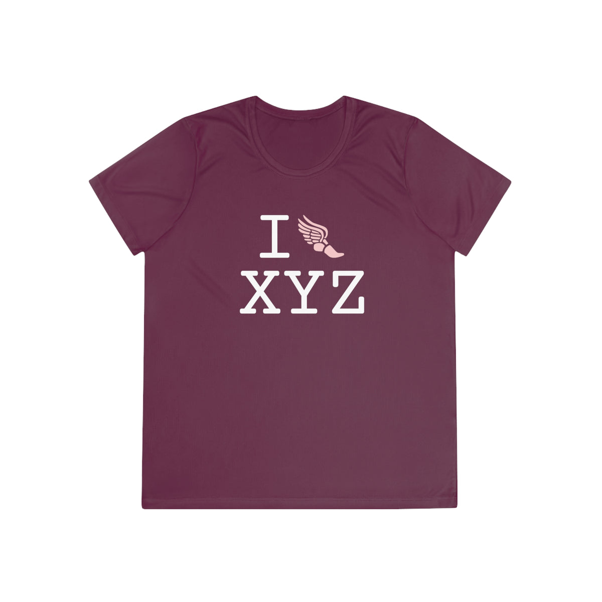 I Run women's athletic T, pink logo