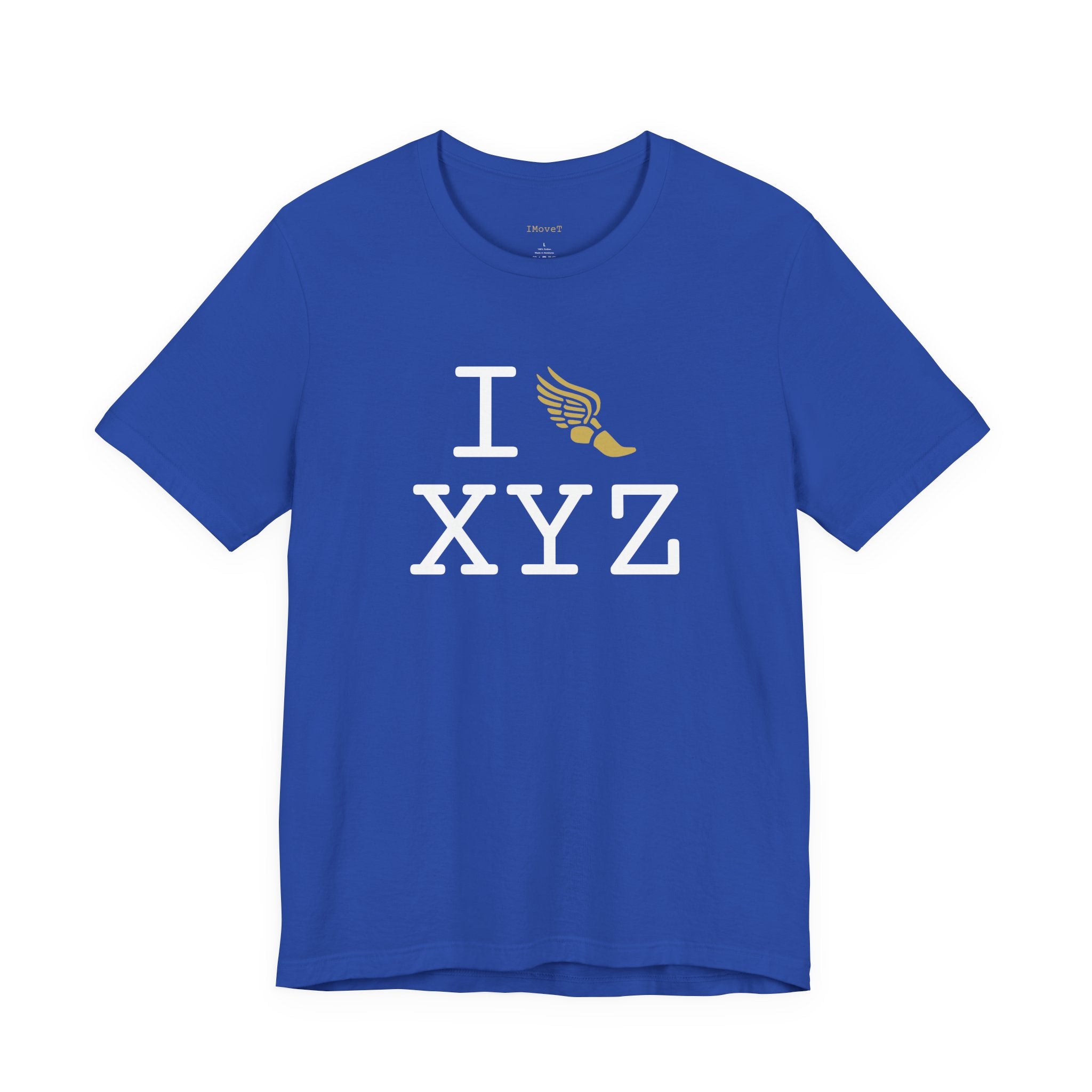 I Run ___ unisex T, gold logo