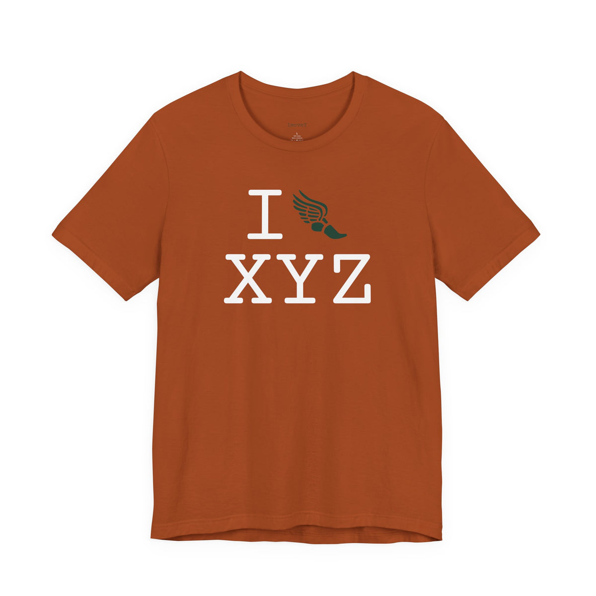 I Run unisex T, dark green logo