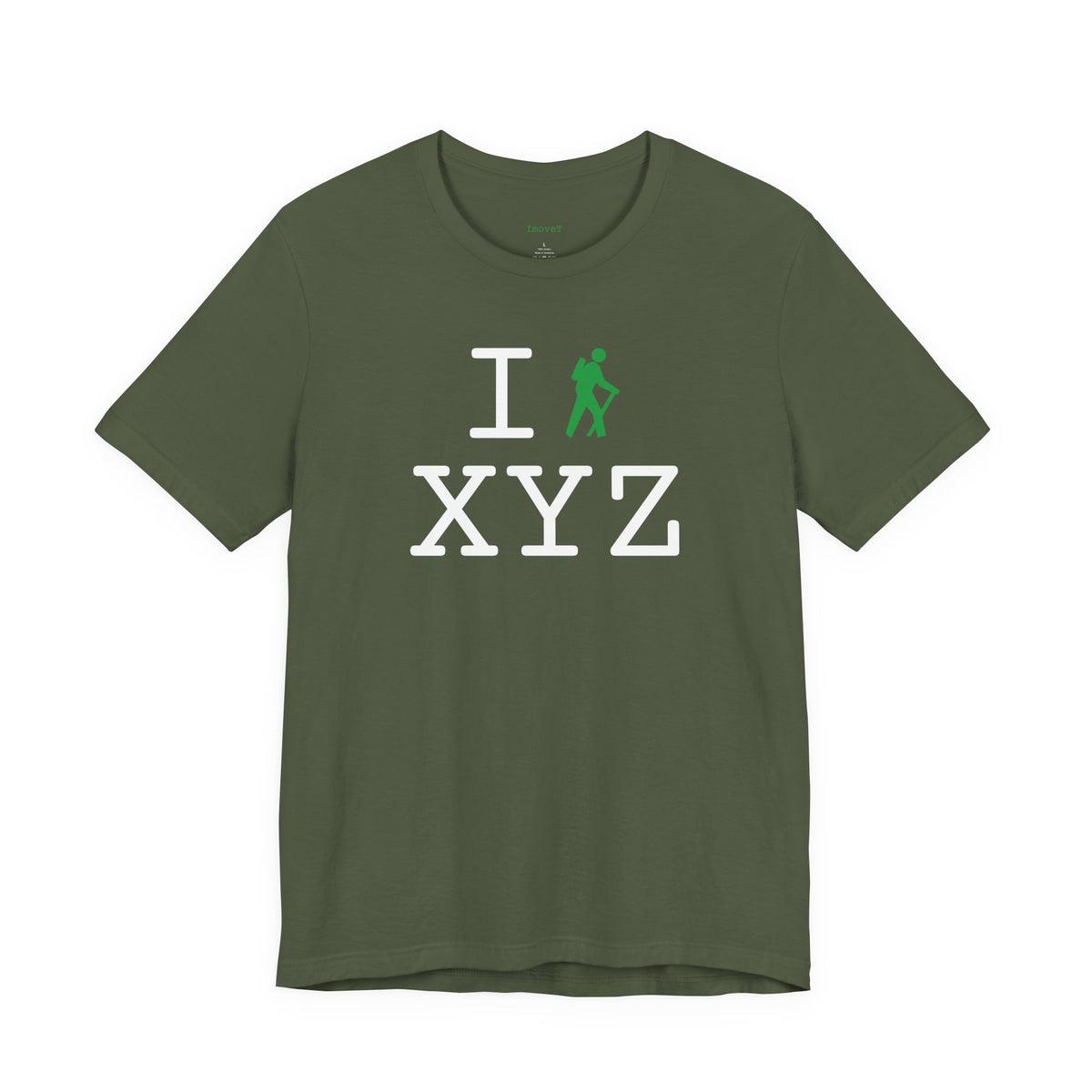 I Hike unisex T, green hiker