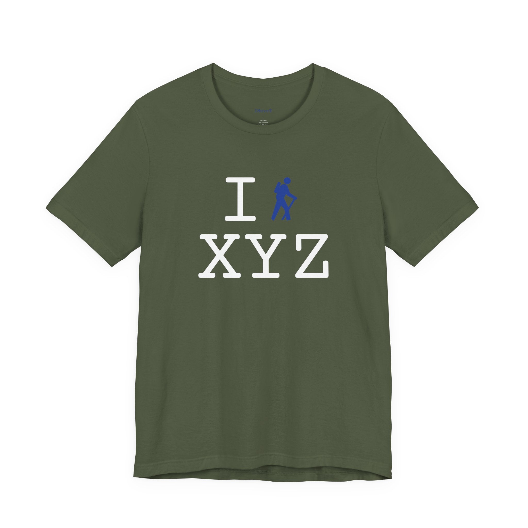 I Hike ___ unisex T, blue hiker