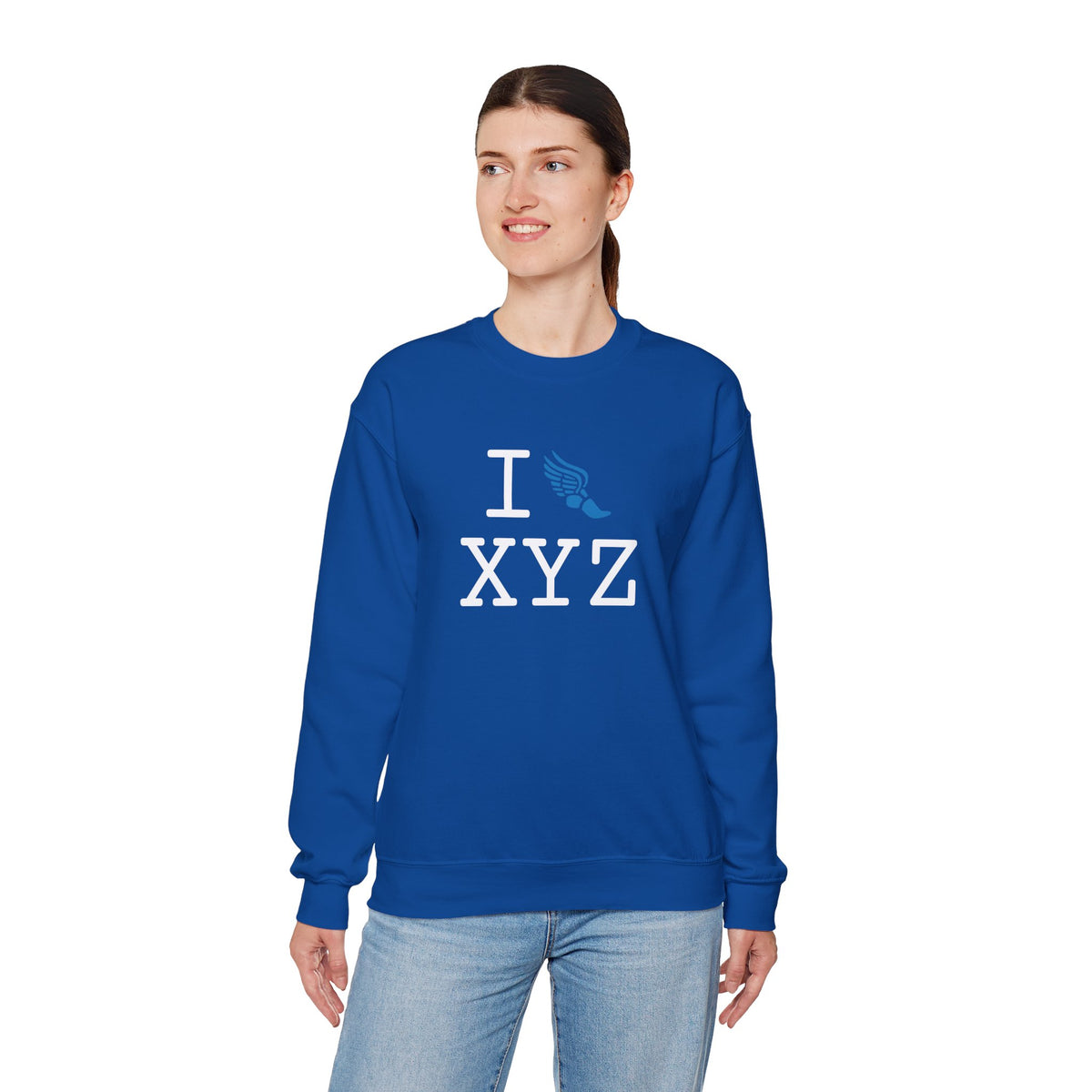 I Run sweatshirt, light blue logo
