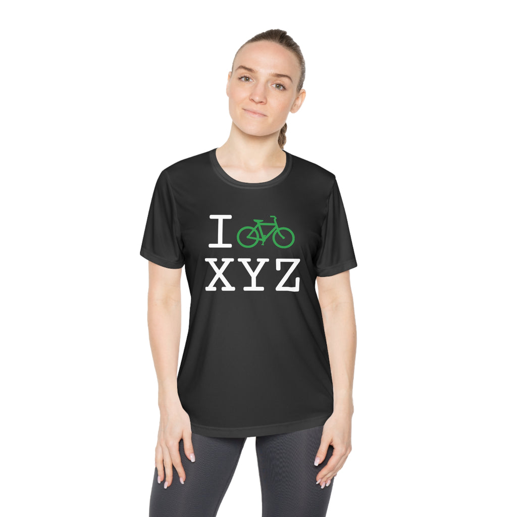 I Bike women's athletic T, green bike