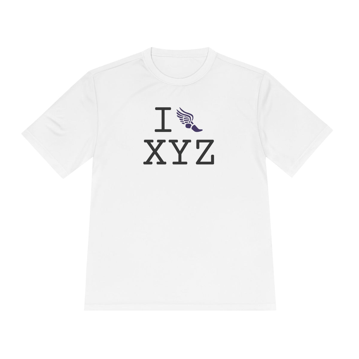 I Run athletic T, purple logo