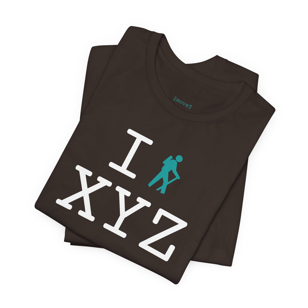 I Hike unisex T, teal hiker