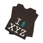 I Hike unisex T, teal hiker