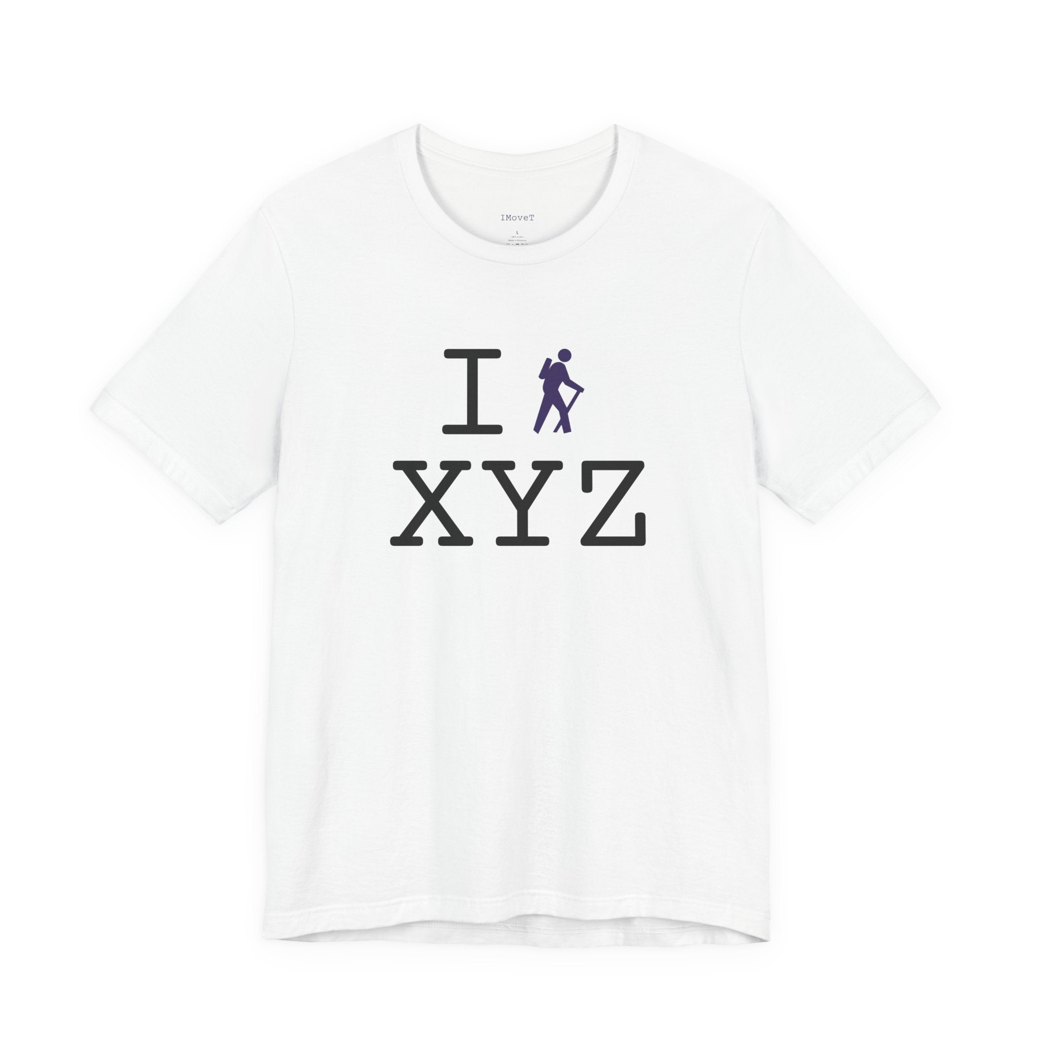 I Hike ___ unisex T, purple hiker