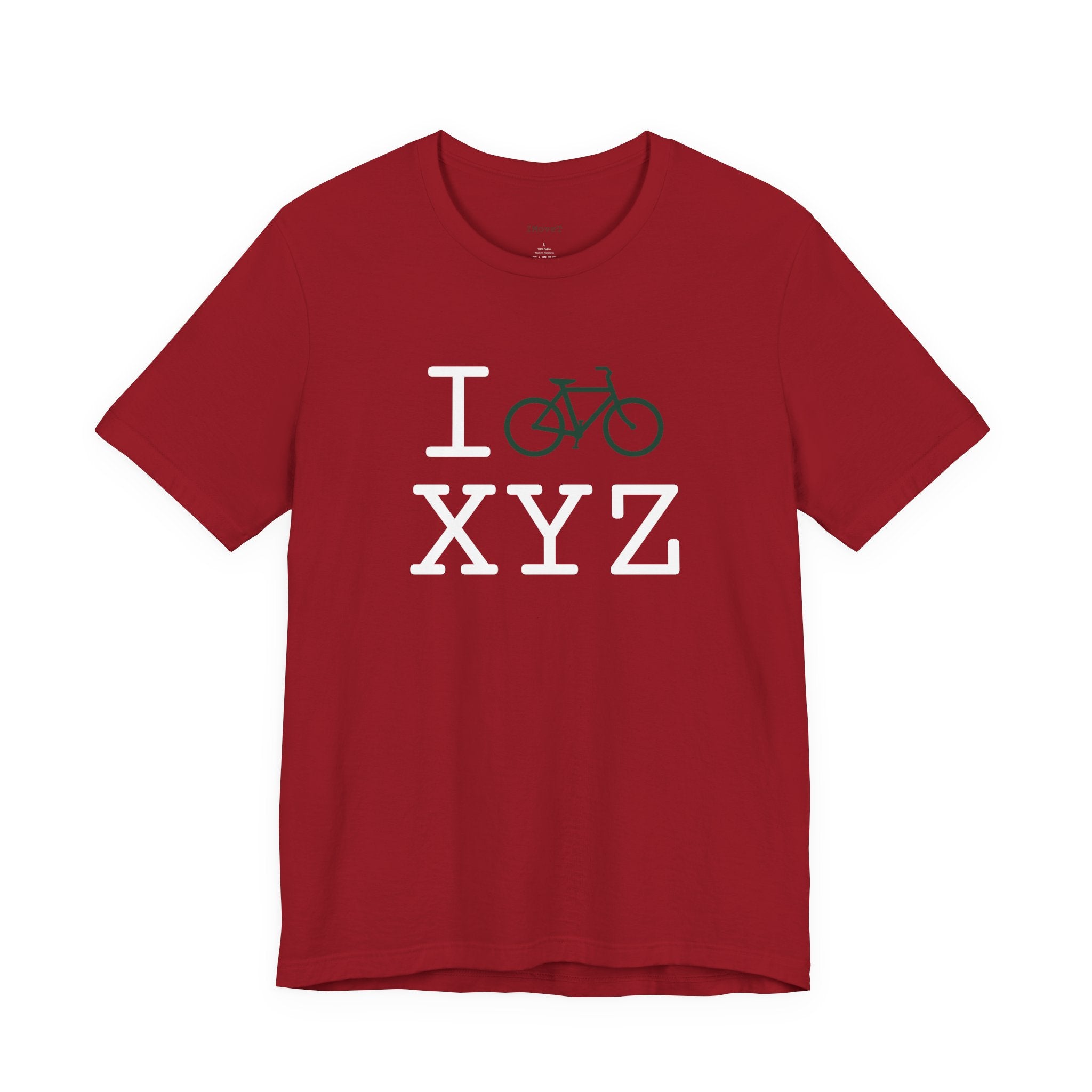 I Bike ___ unisex T, dark green bike