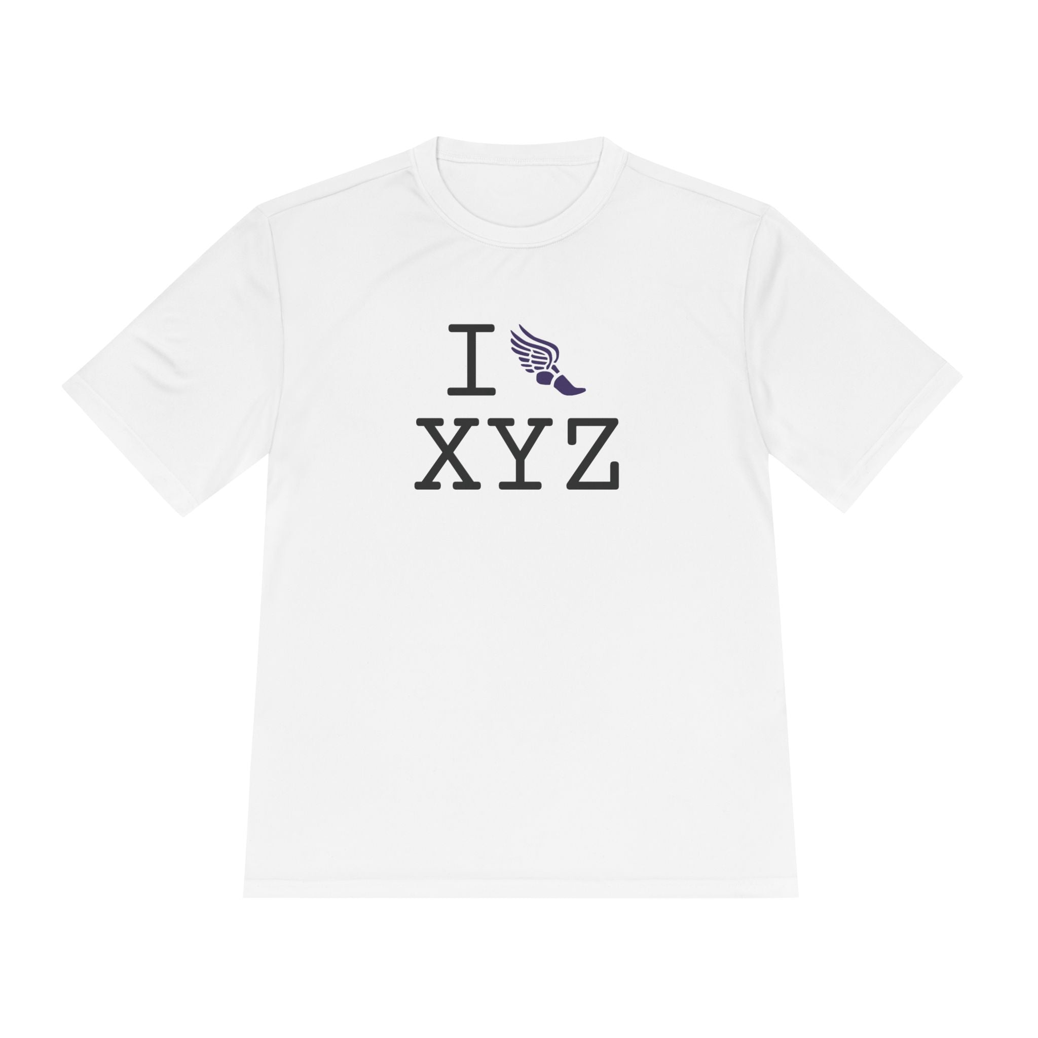 I Run athletic T, purple logo