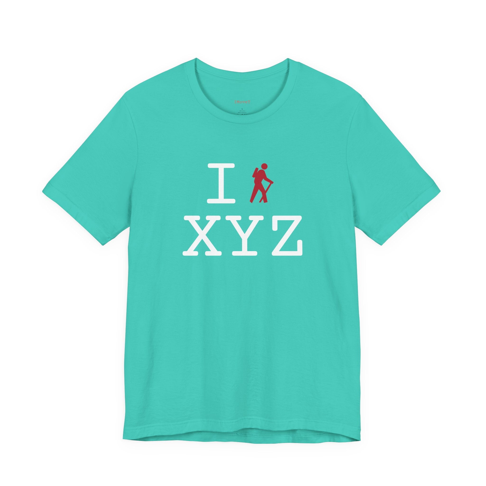 I Hike ___ unisex T, red hiker