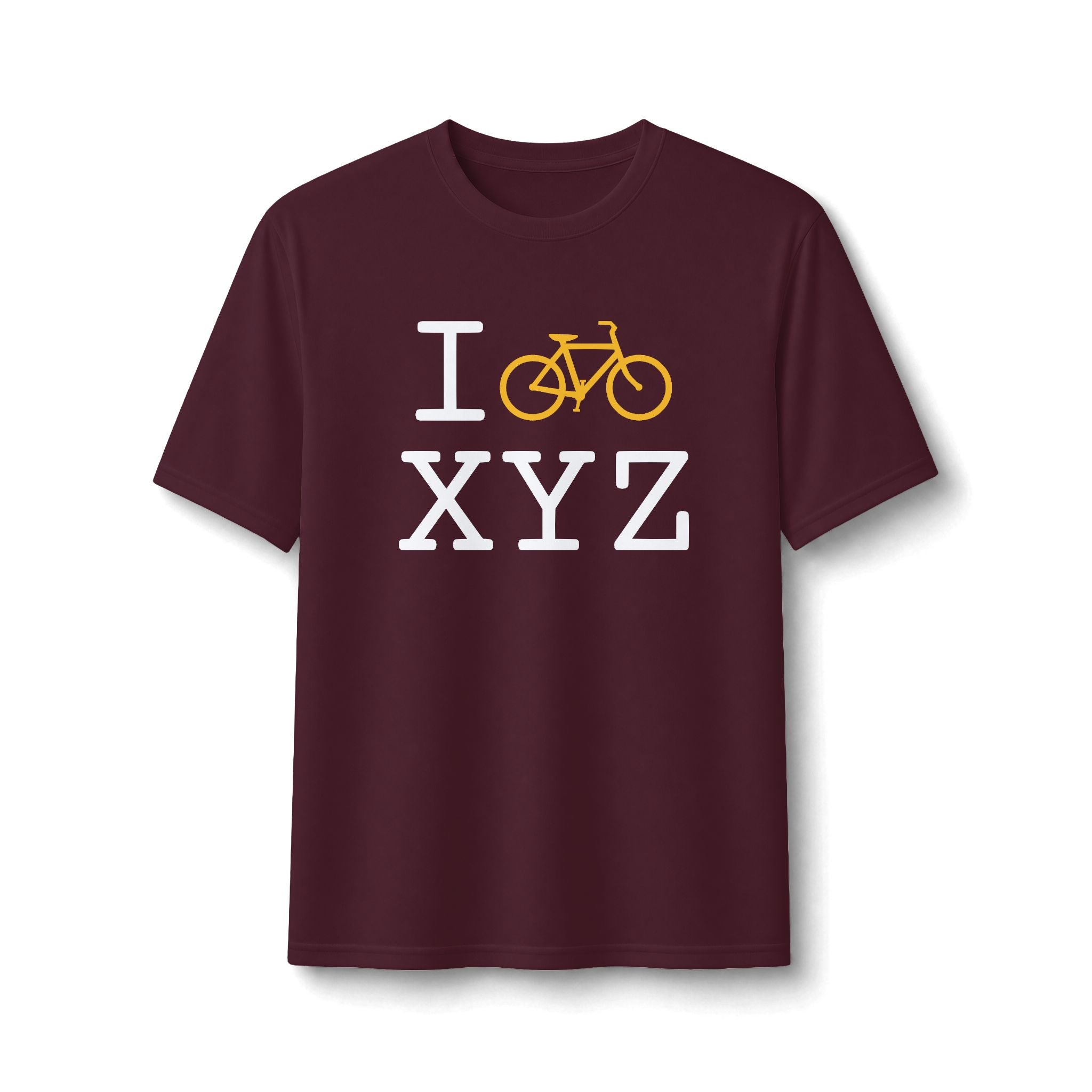 "I Bike ___" athletic T, yellow bike