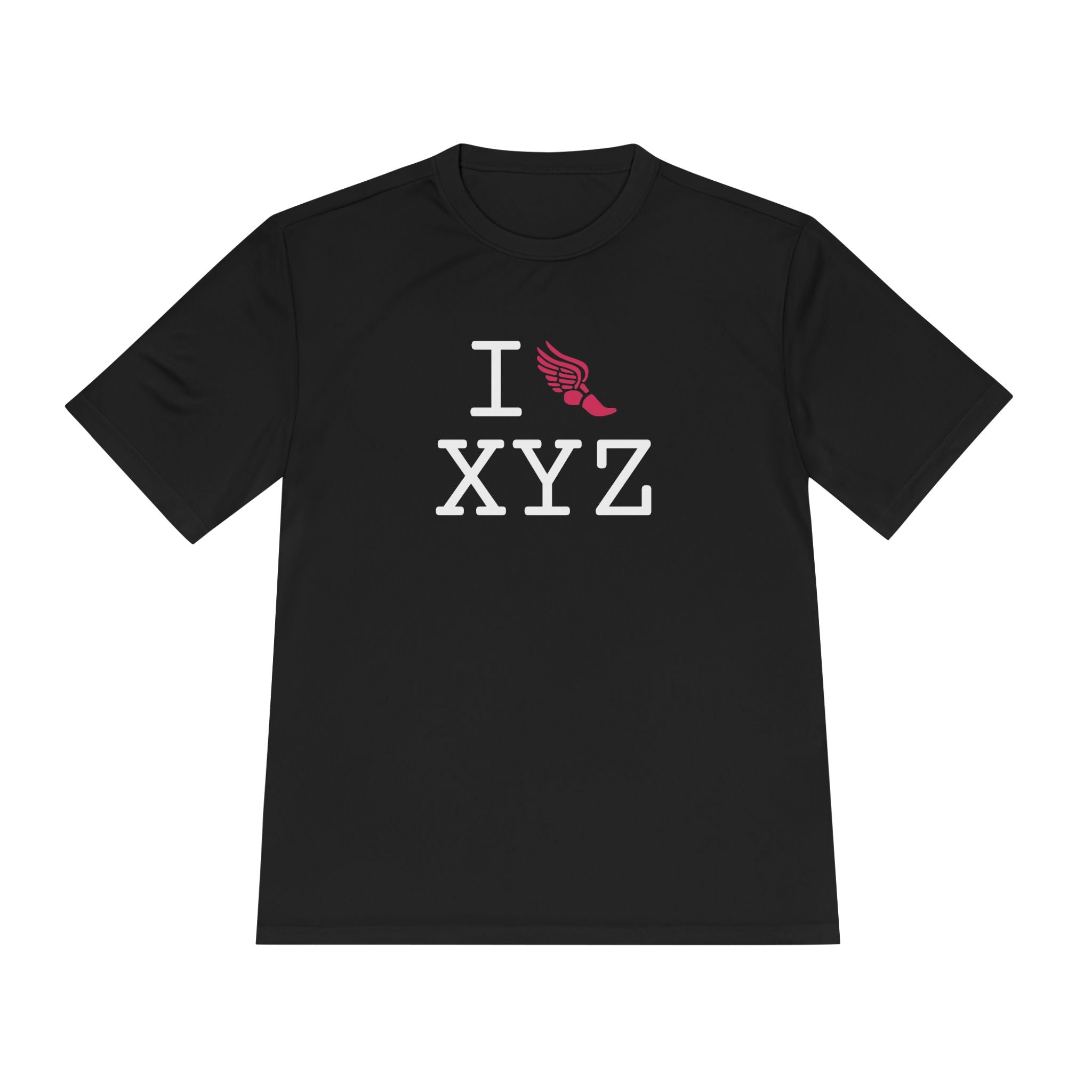 I Run athletic T, hot pink logo