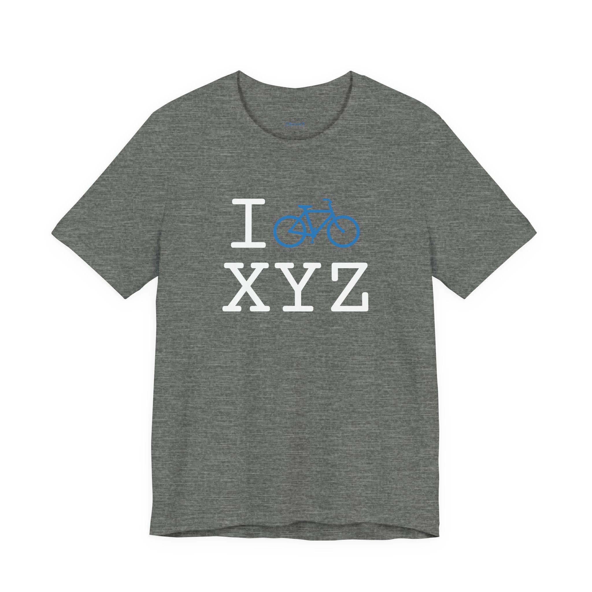 I Bike ___ unisex T, light blue bike