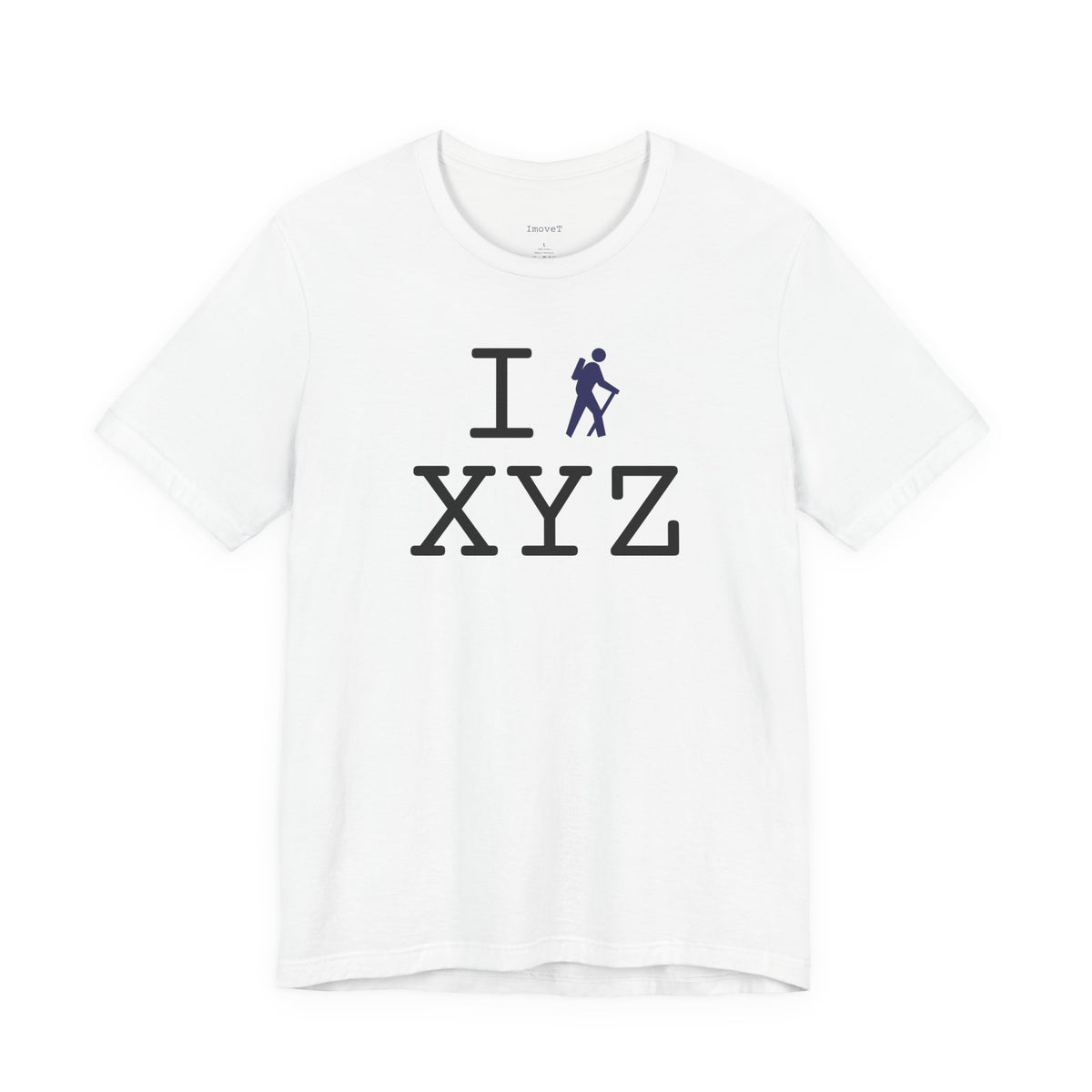 I Hike unisex T, navy hiker