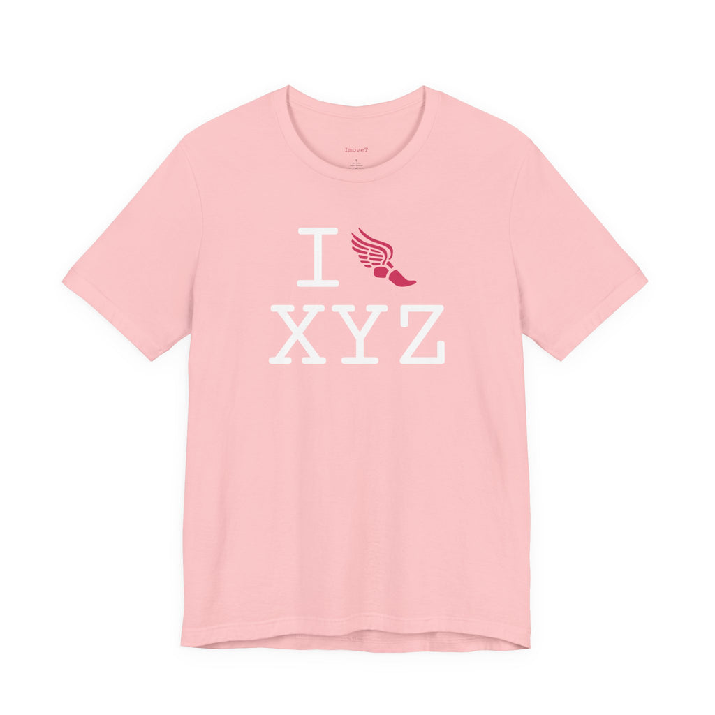 I Run unisex T, hot pink logo