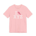 I Run unisex T, hot pink logo