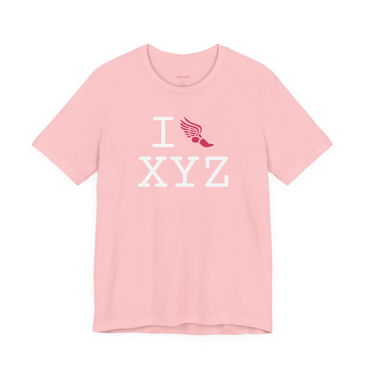 I Run unisex T, hot pink logo