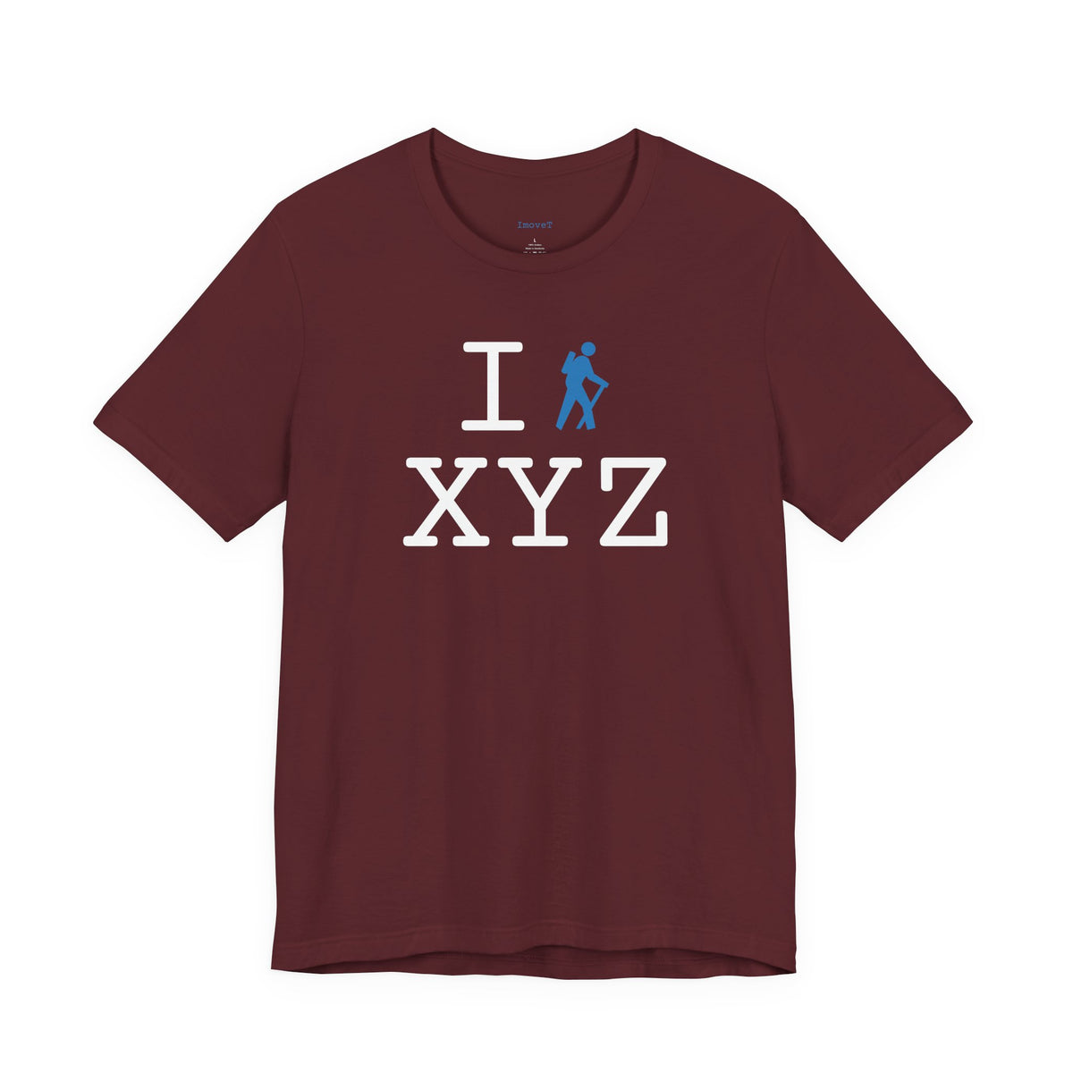 I Hike unisex T, light blue hiker