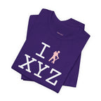 I Hike unisex T, pink hiker