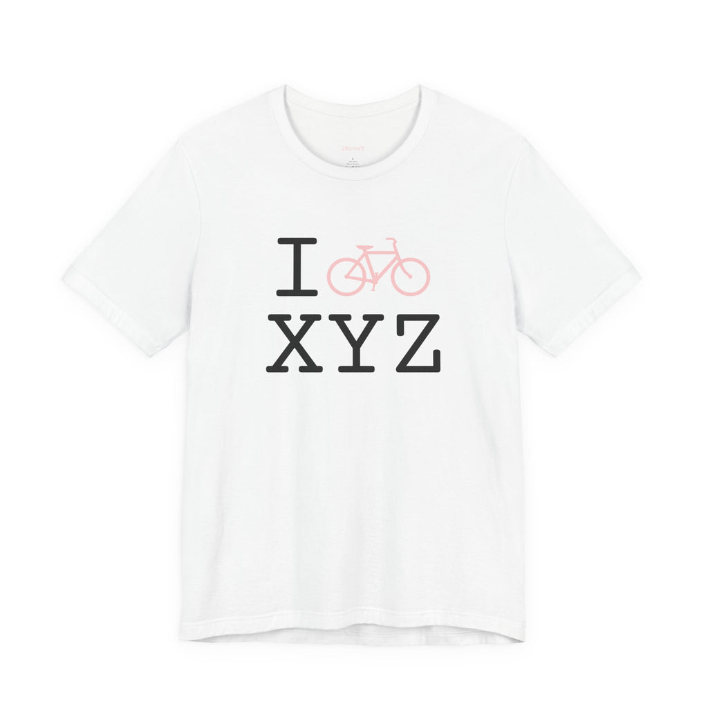 I Bike ___ unisex T, pink bike