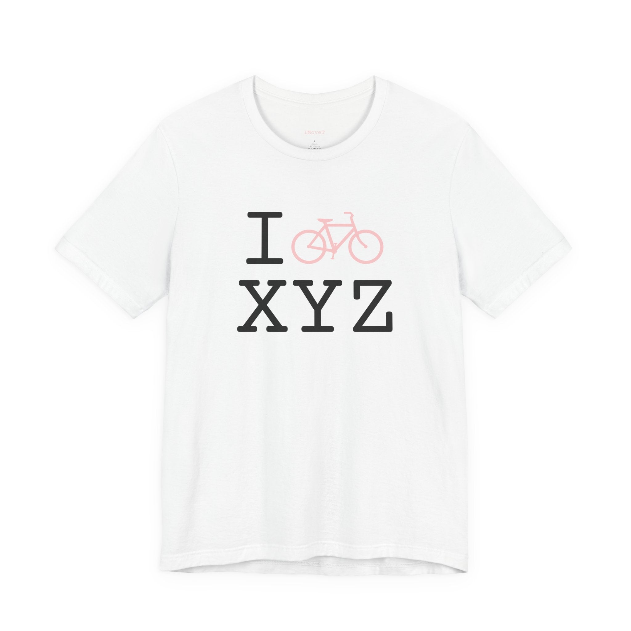 I Bike ___ unisex T, pink bike