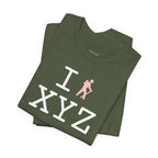I Hike unisex T, pink hiker