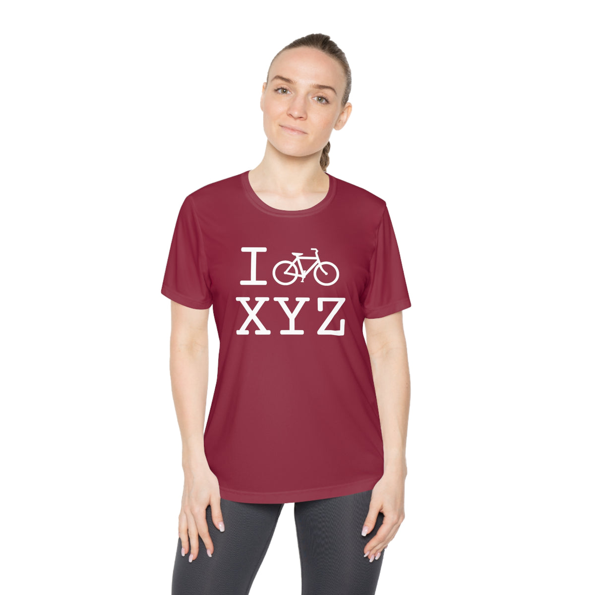 I Bike women's athletic T, white bike