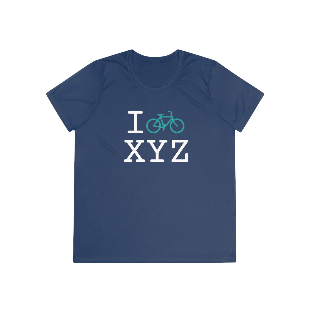 I Bike women's athletic T, teal bike