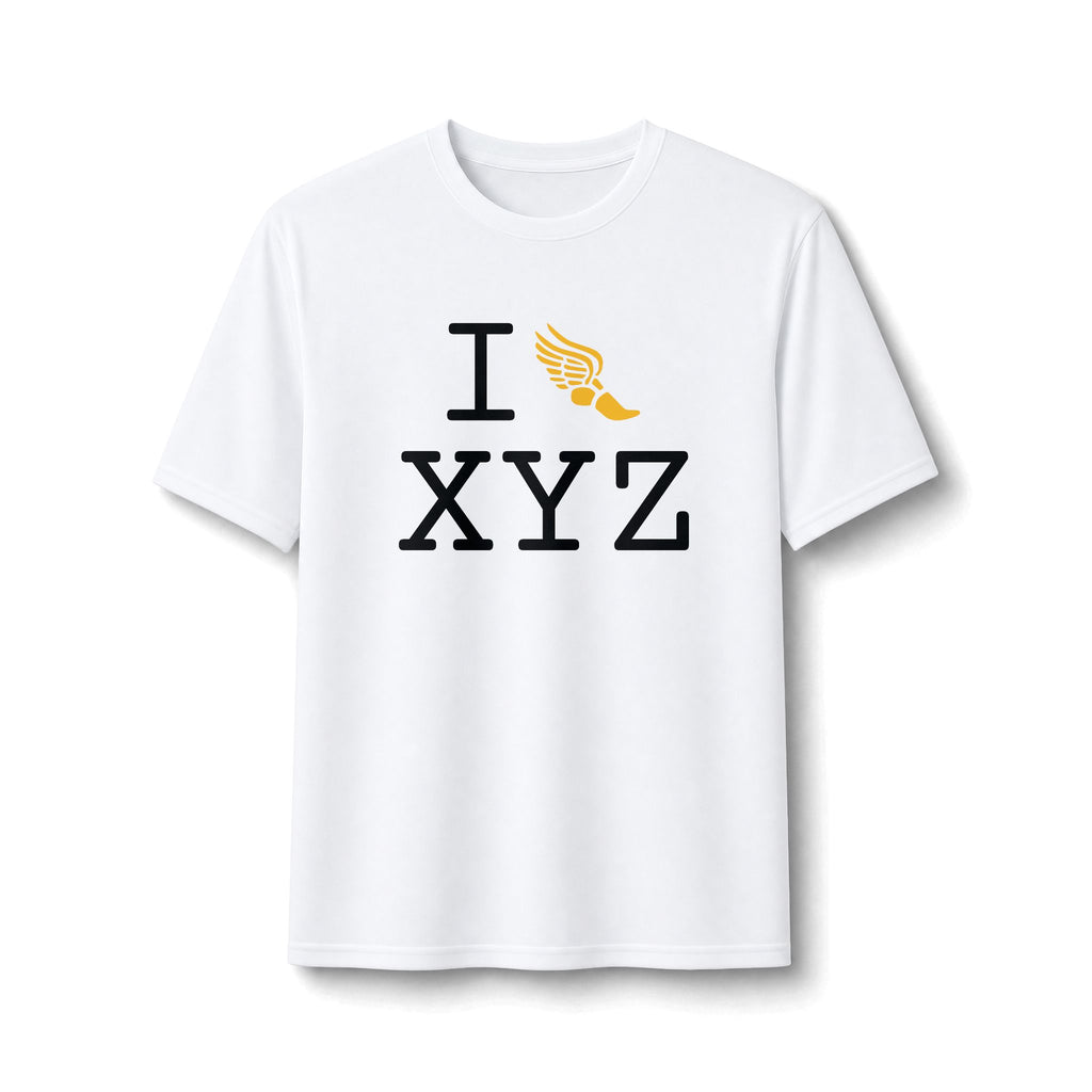I Run ___ athletic T, yellow logo