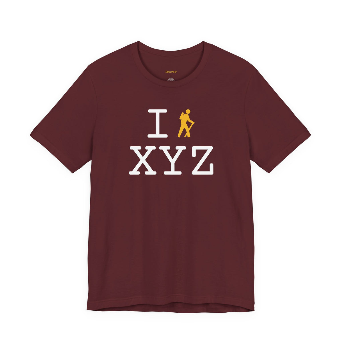 I Hike unisex T, yellow hiker