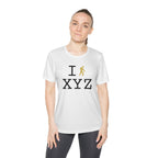 I Hike women's athletic T, gold hiker