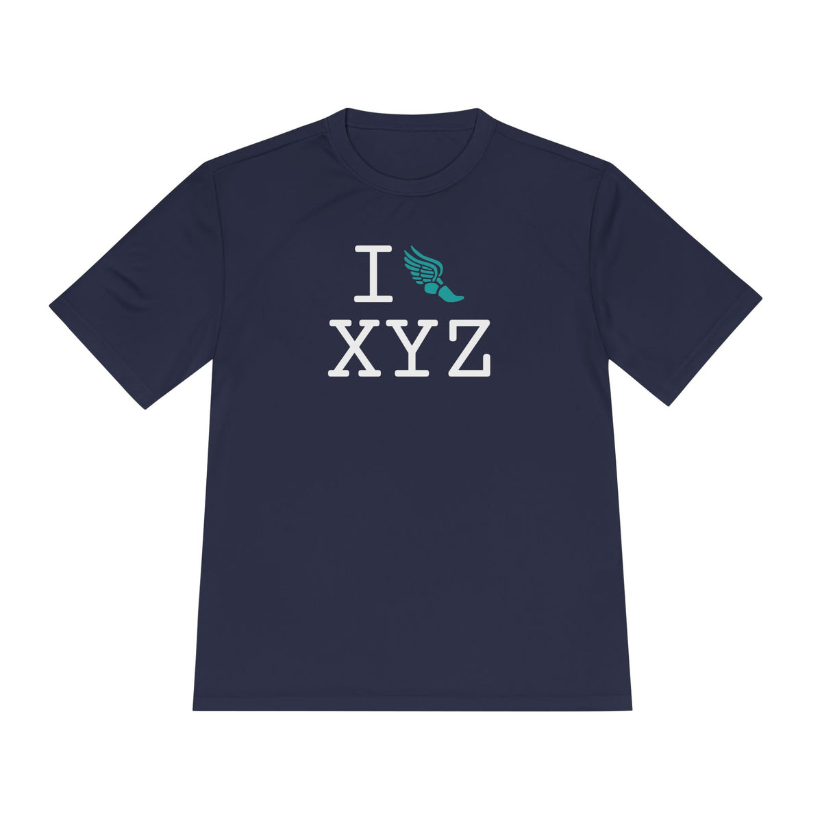 I Run athletic T, teal logo