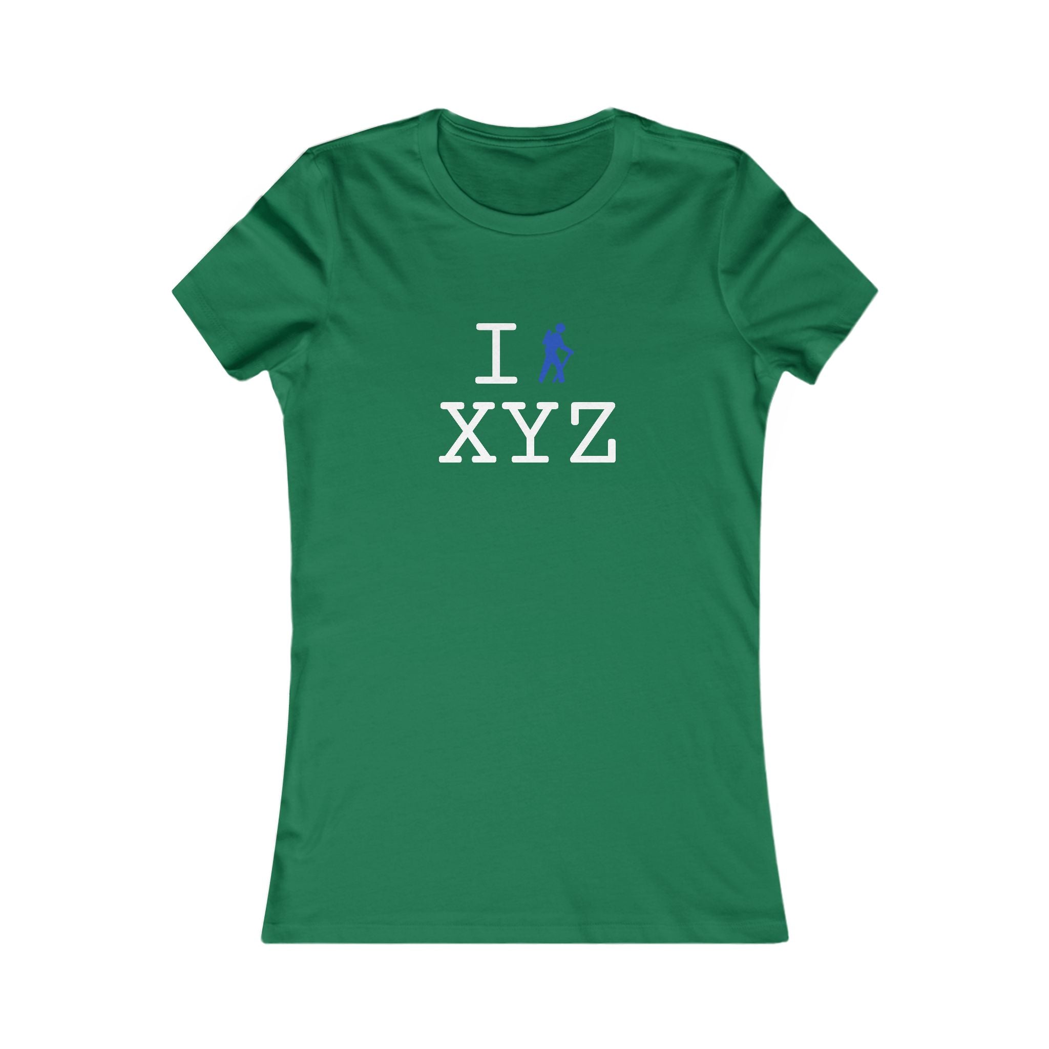 "I Hike ___" women's T, blue hiker