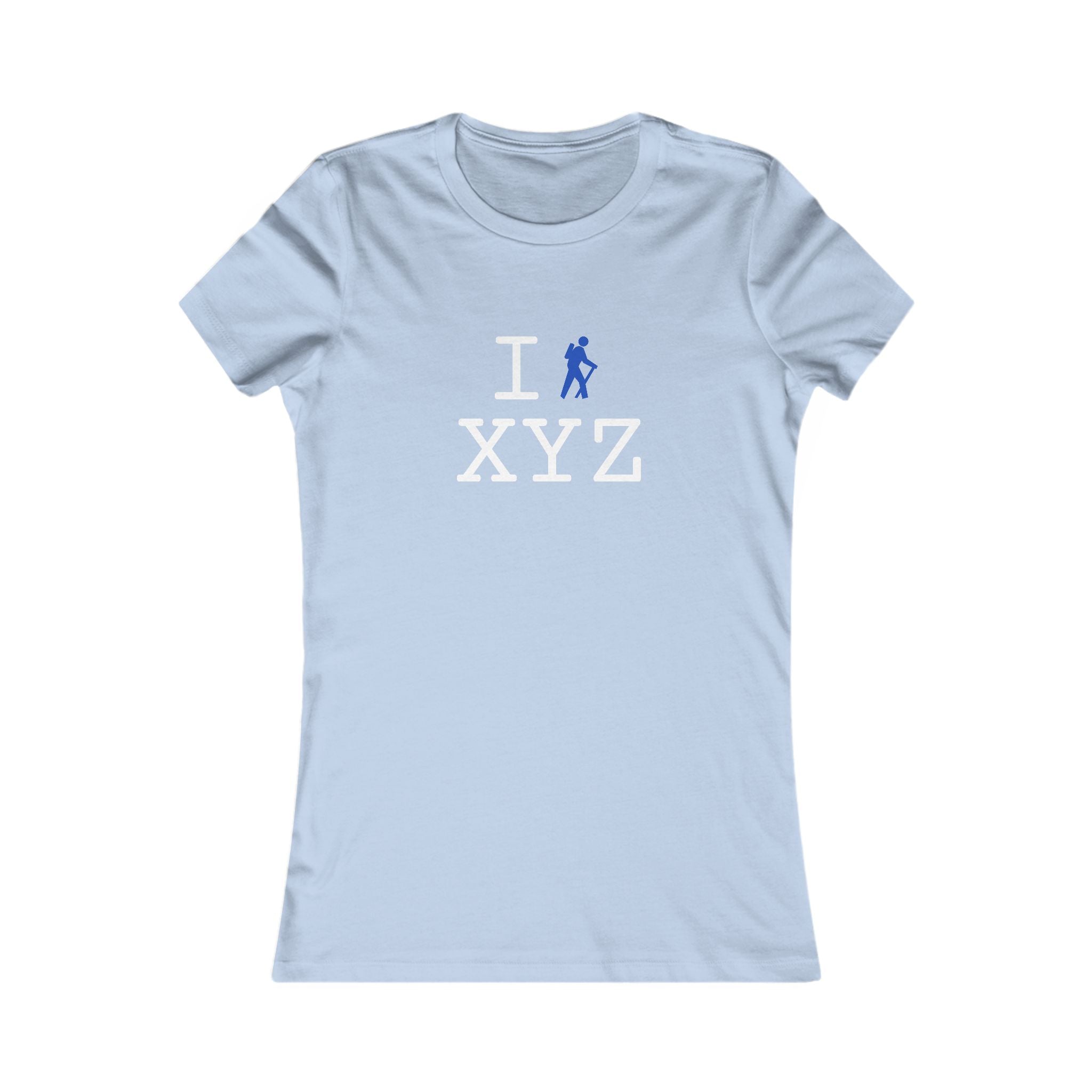 "I Hike ___" women's T, blue hiker