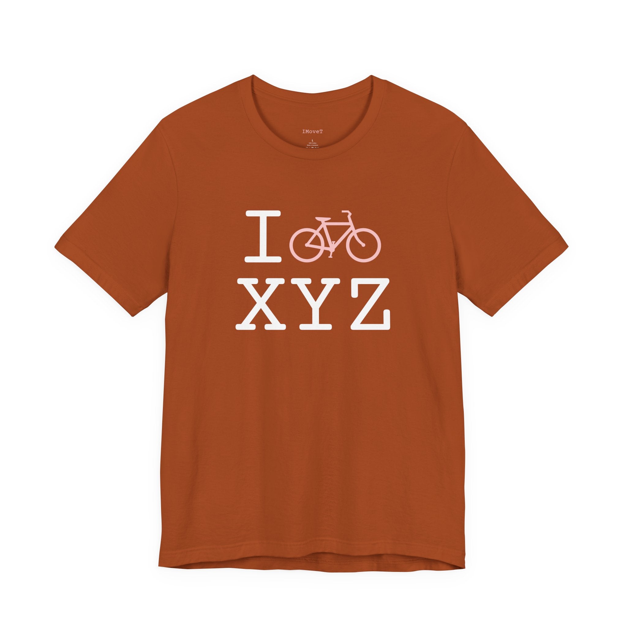 I Bike ___ unisex T, pink bike