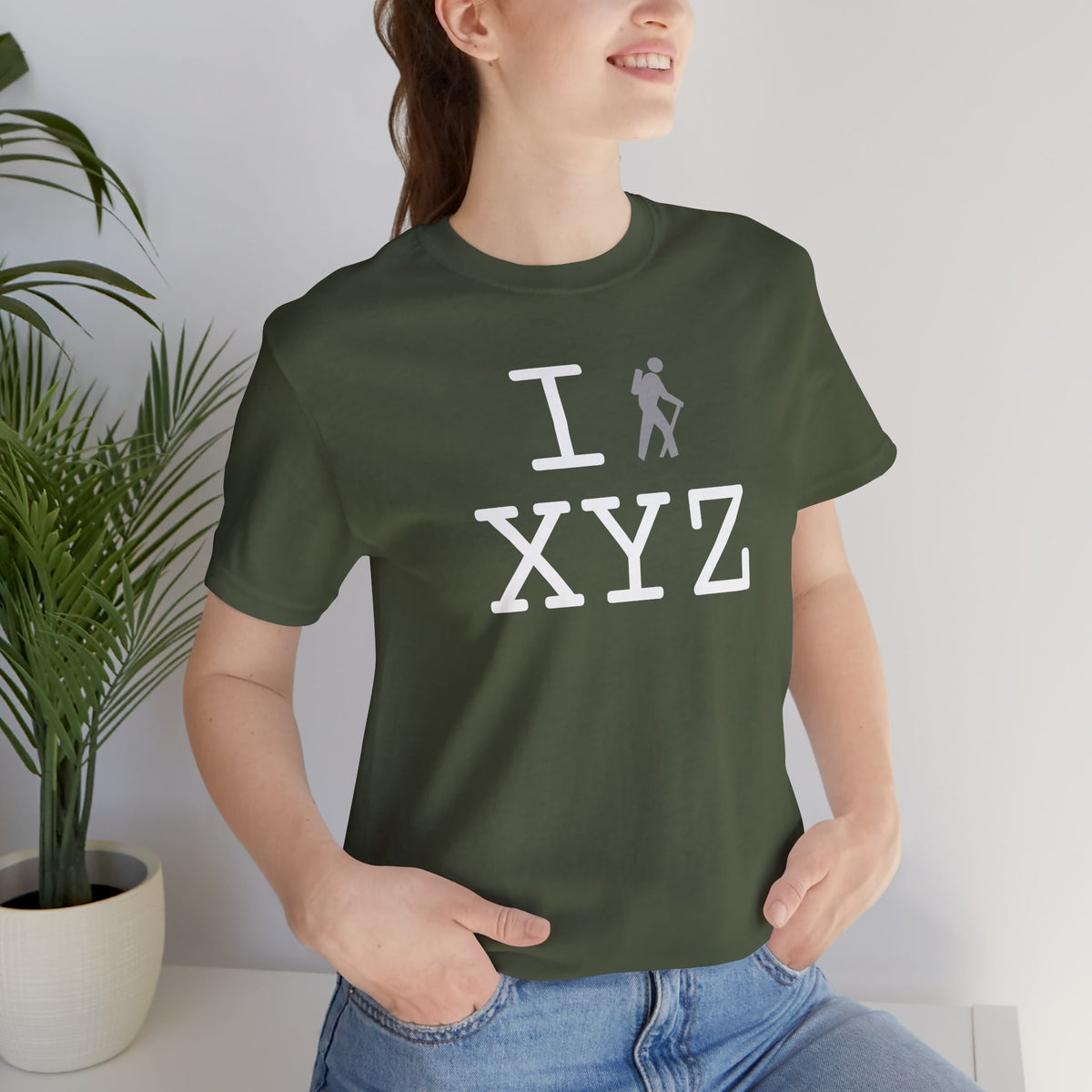 I Hike unisex T, grey hiker