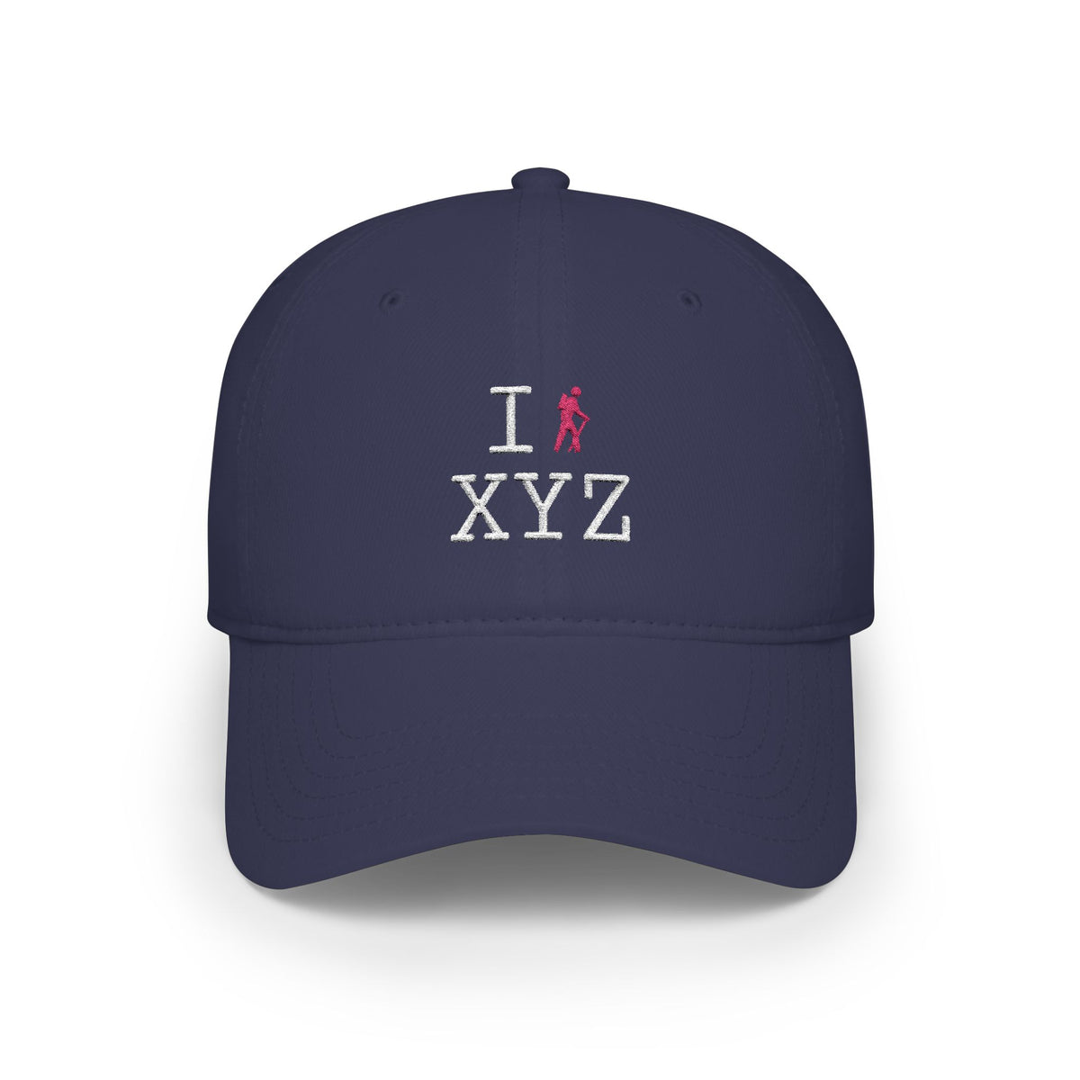 I Hike baseball cap, pink hiker