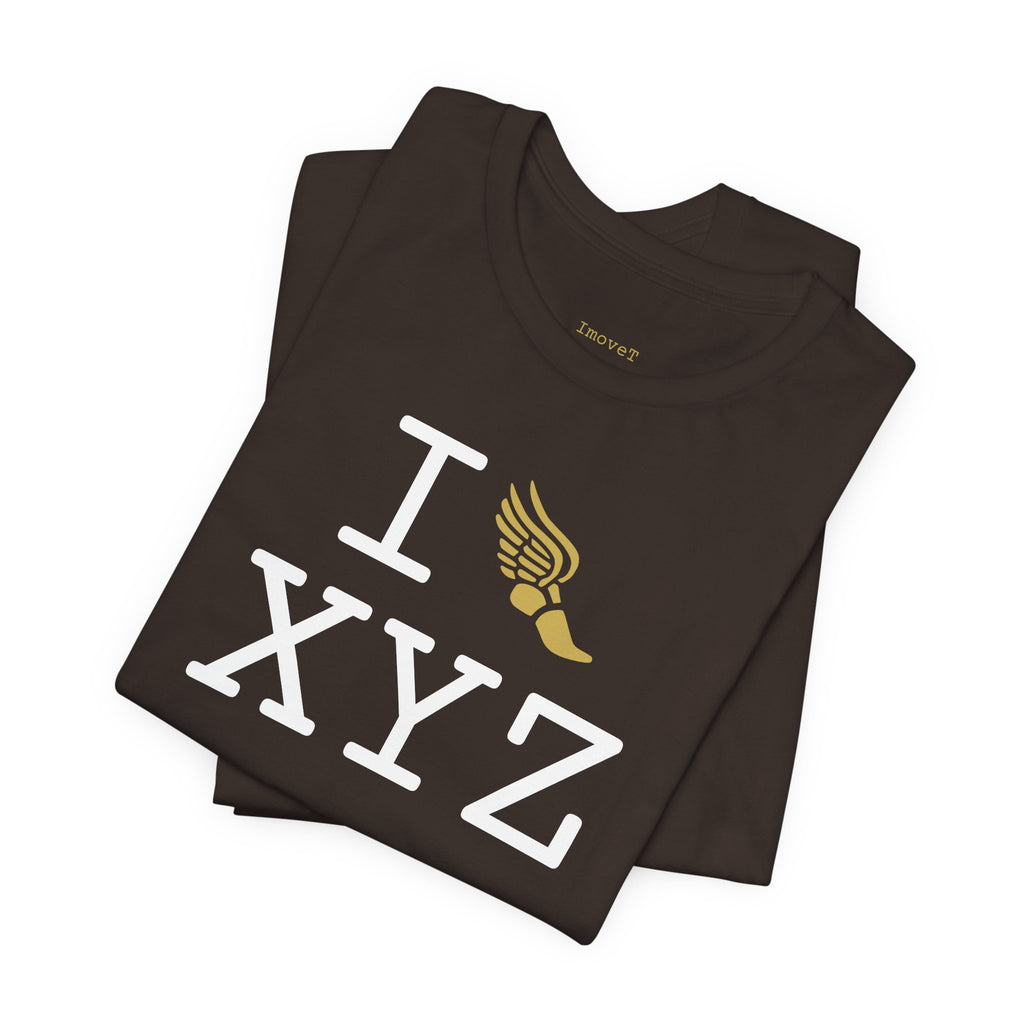 I Run unisex T, gold logo