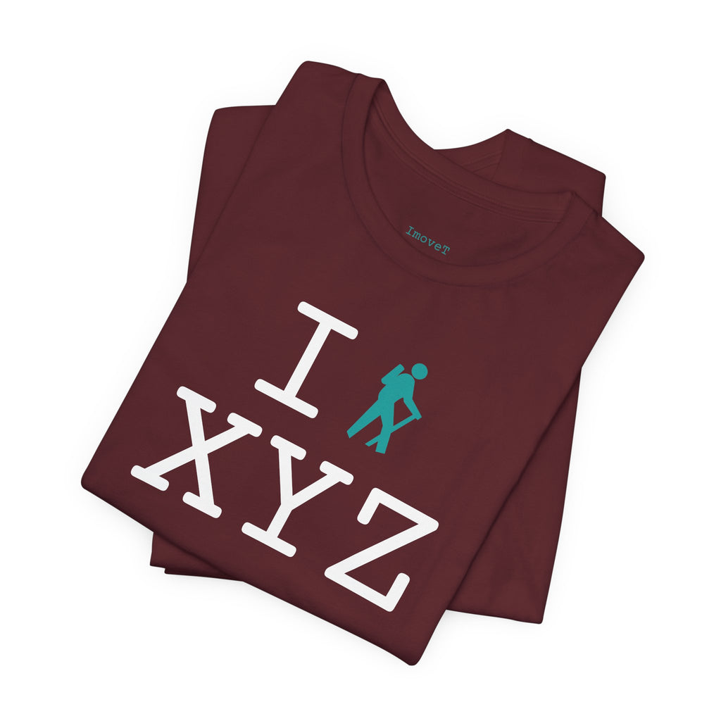 I Hike unisex T, teal hiker
