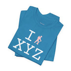 I Hike unisex T, pink hiker