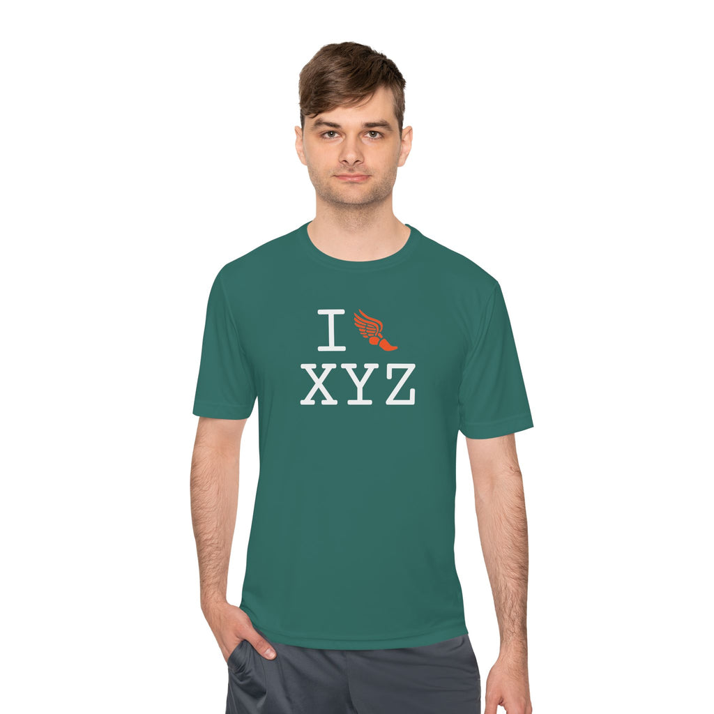 I Run athletic T, orange logo