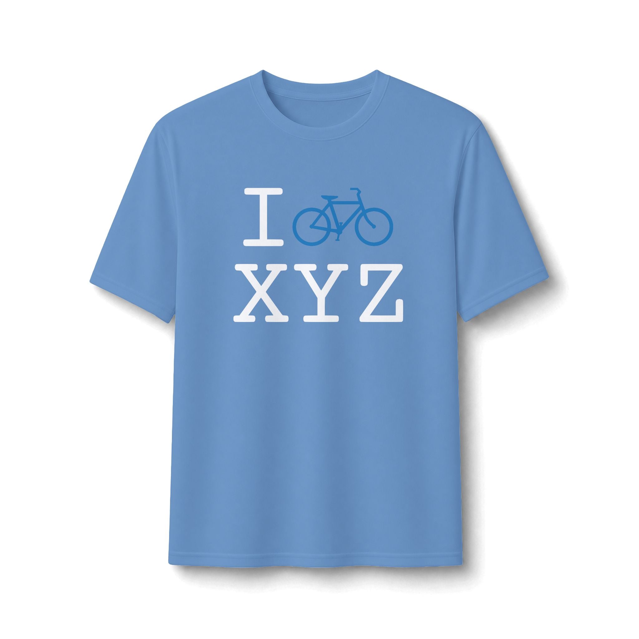 "I Bike ___" athletic T, light blue bike