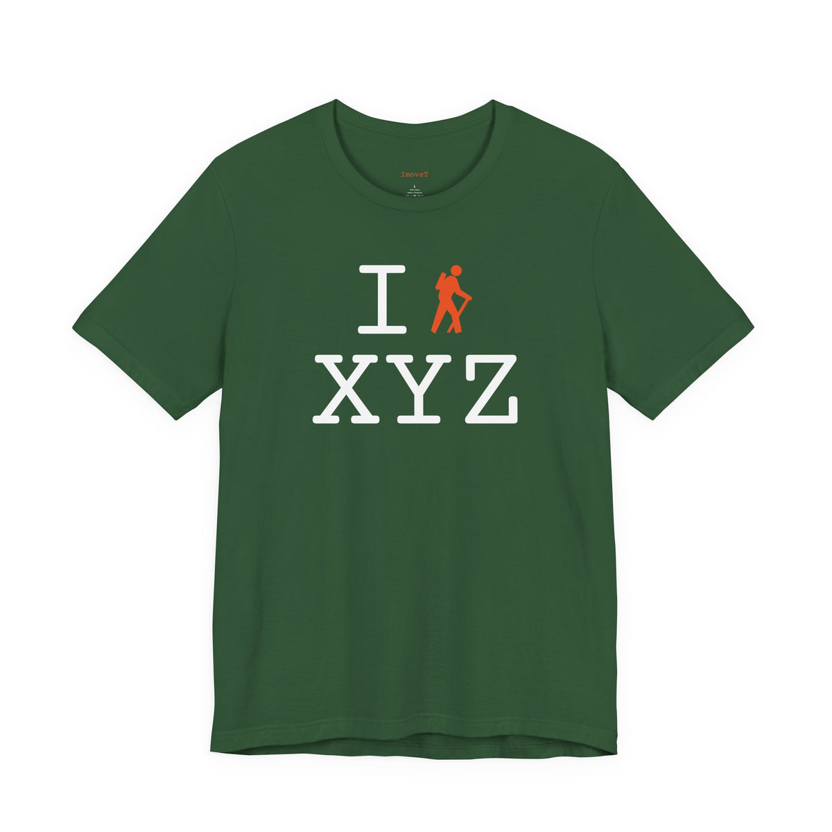 I Hike unisex T, orange hiker