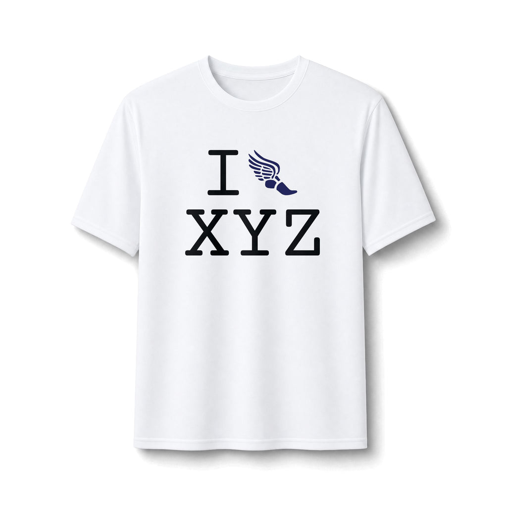I Run ___ athletic T, navy logo